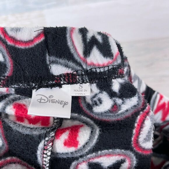 Disney Mickey Mouse Fleece Sports Logo Style Pajama Pants Black Red Womens Small - Picture 5 of 6